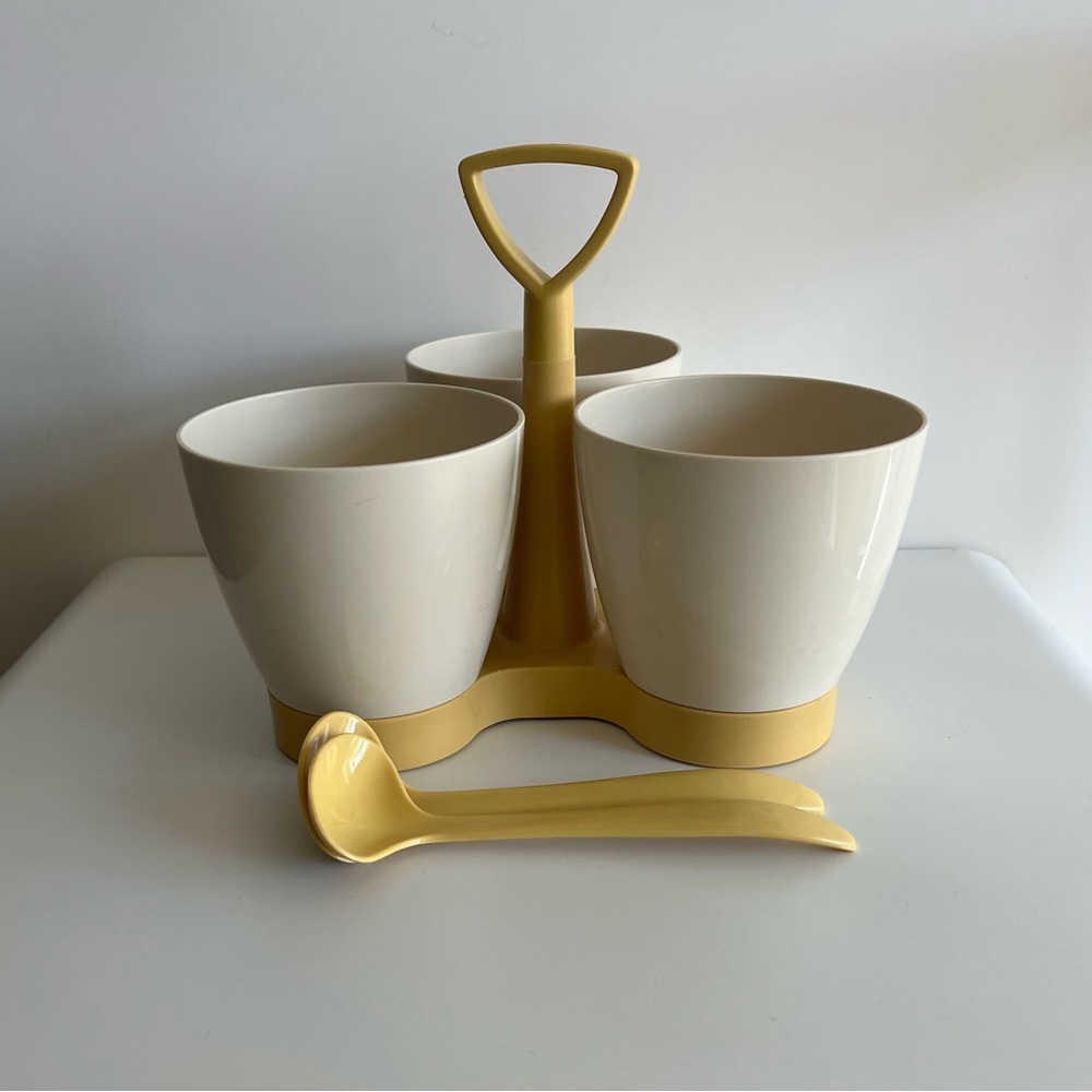 Tupperware Condiment Serving Caddy Harvest Gold  with Spoons 1970s Vintage